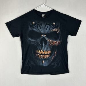 Motorcycle Graphic Skull T-shirt Men's Large Black Short Sleeve Bike Riding Tee